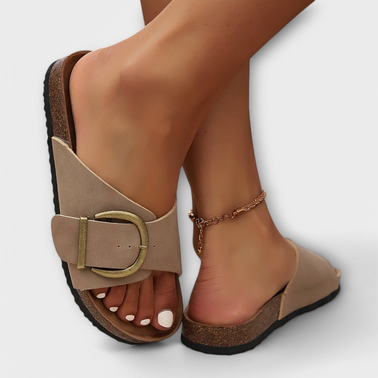 Margie™ Damen Kork Pantoletten mit Schnallenriemen Design