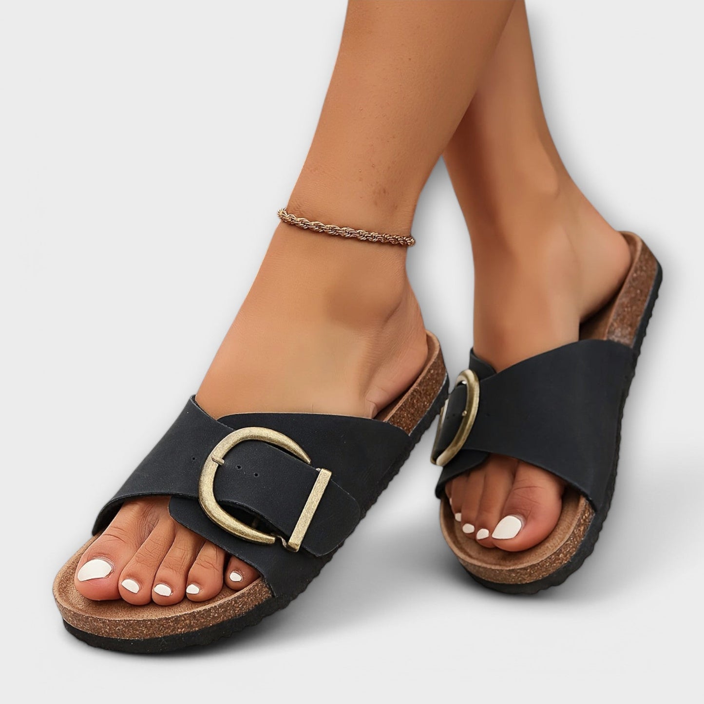 Margie™ Damen Kork Pantoletten mit Schnallenriemen Design