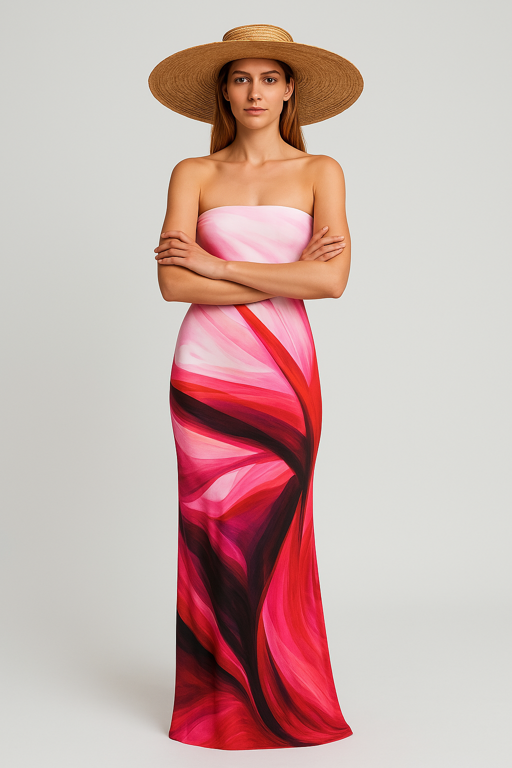 Belmira™ | Schulterfreies Maxikleid mit Wirbelmuster