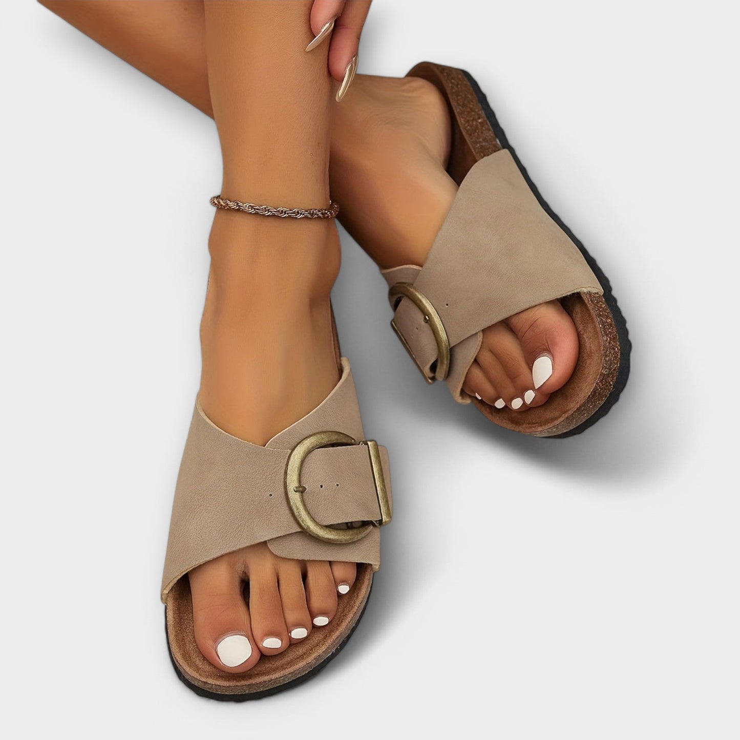 Margie™ Damen Kork Pantoletten mit Schnallenriemen Design