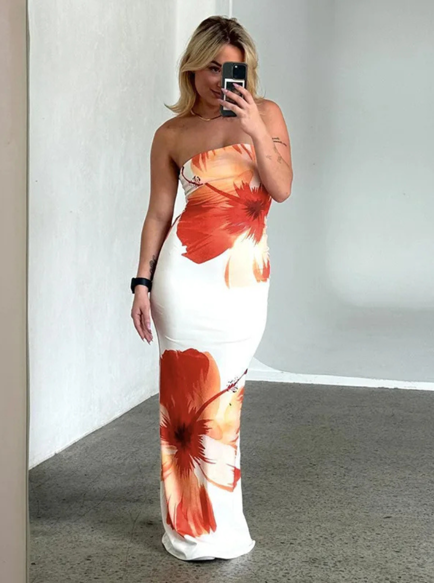 Naoime™ | Schulterfreies Midikleid mit Blumenprint