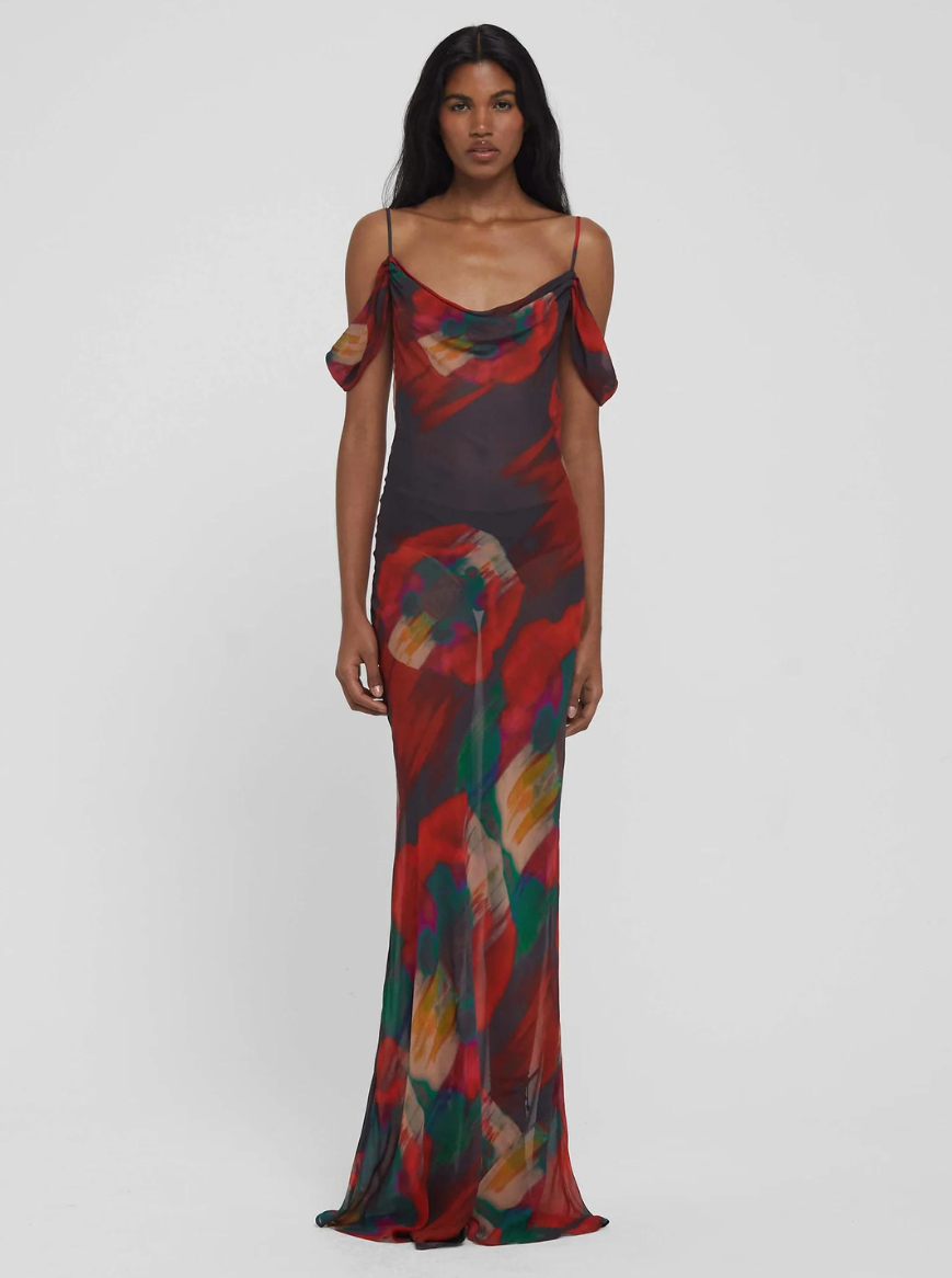 Capri™ | Schulterfreies Maxikleid mit Blumenmuster