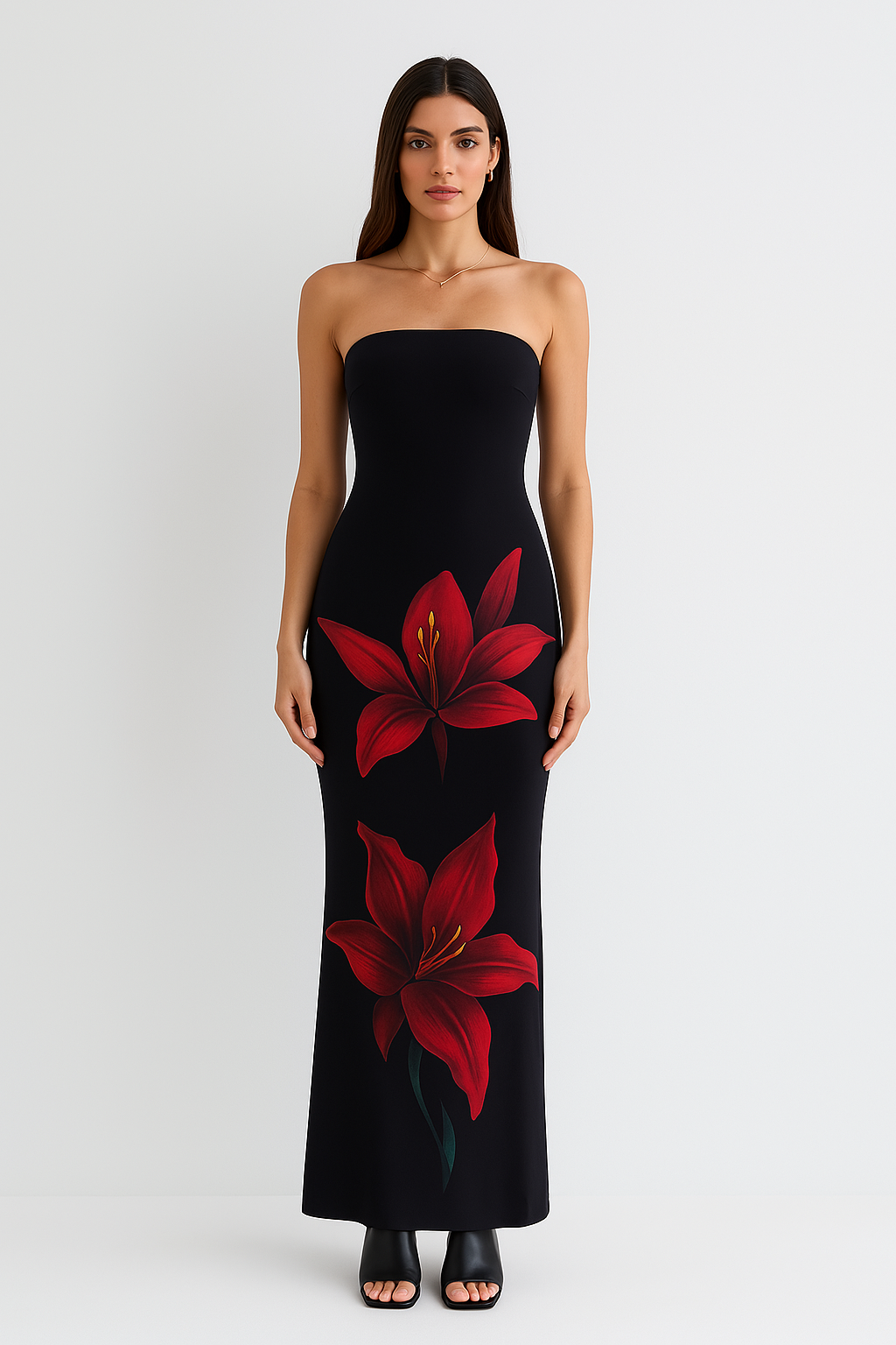 Janny™ | Elegantes Schwarzes Kleid mit Blumenmuster