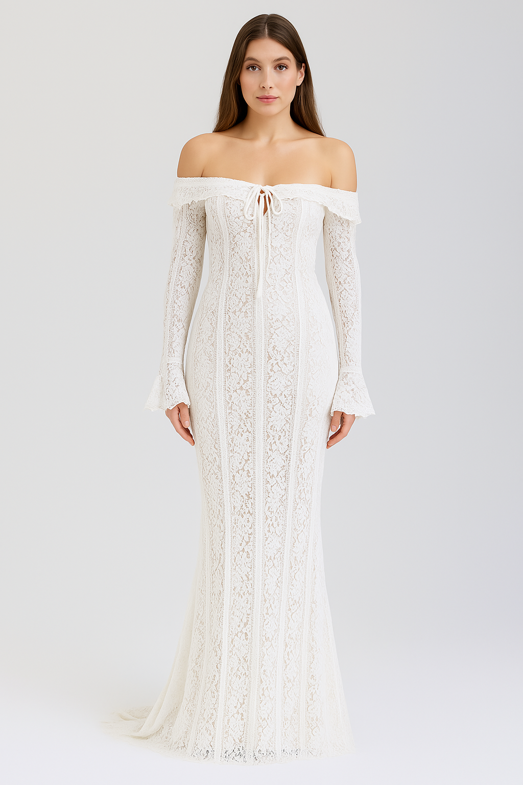 Nina™ | Schulterfreies Häkelkleid in Maxilänge