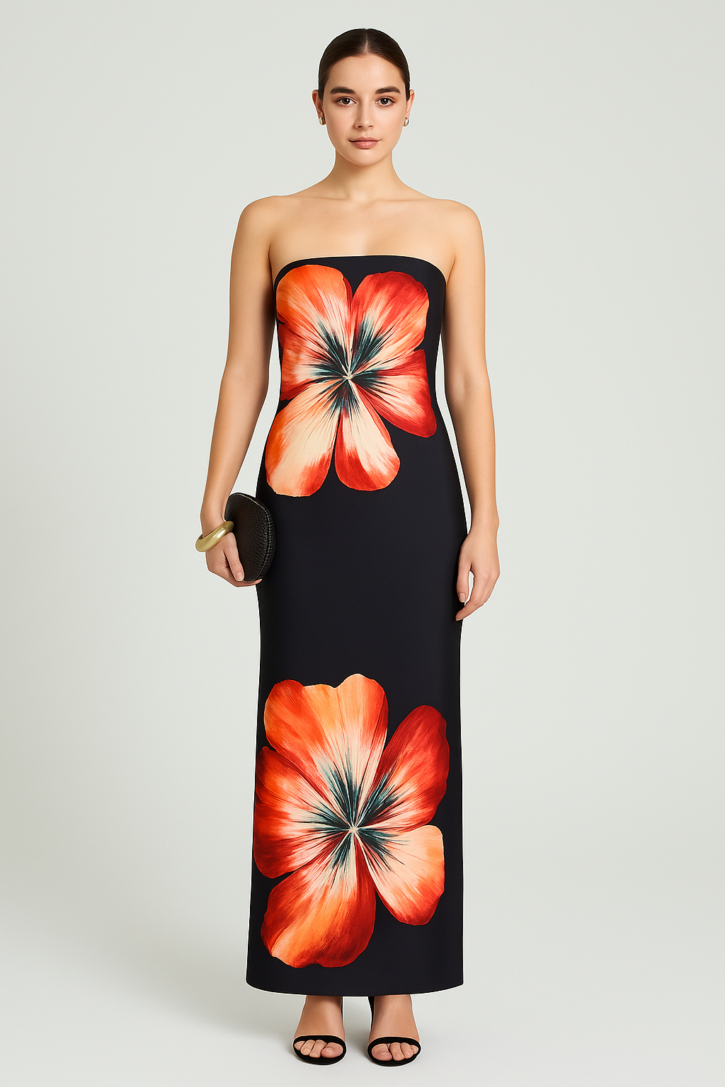 Katherine™ | Schulterfreies Maxikleid mit Blumenprint