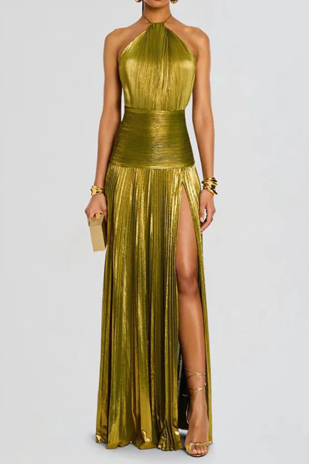 Lorry™ | Elegantes Neckholder-Kleid in Goldgrün