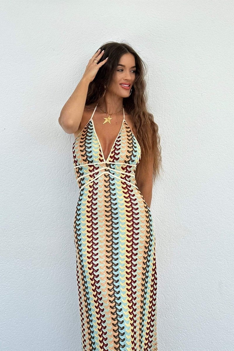 Aretha™ | Langes Häkelkleid mit V-Ausschnitt