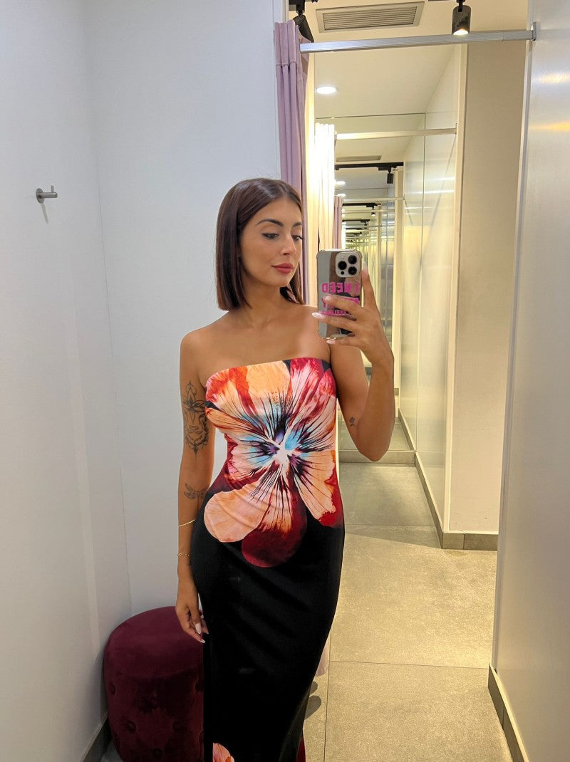 Katherine™ | Schulterfreies Maxikleid mit Blumenprint
