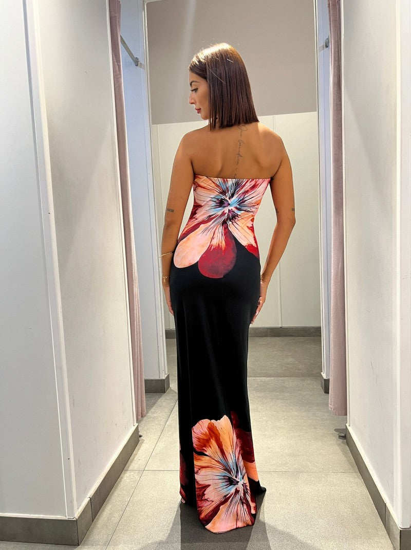 Katherine™ | Schulterfreies Maxikleid mit Blumenprint