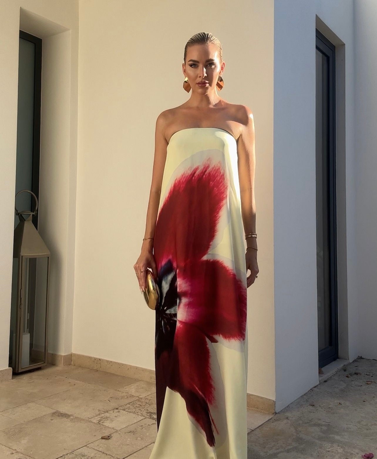 Simone™ | Trägerloses Maxikleid mit Stoffgürtel