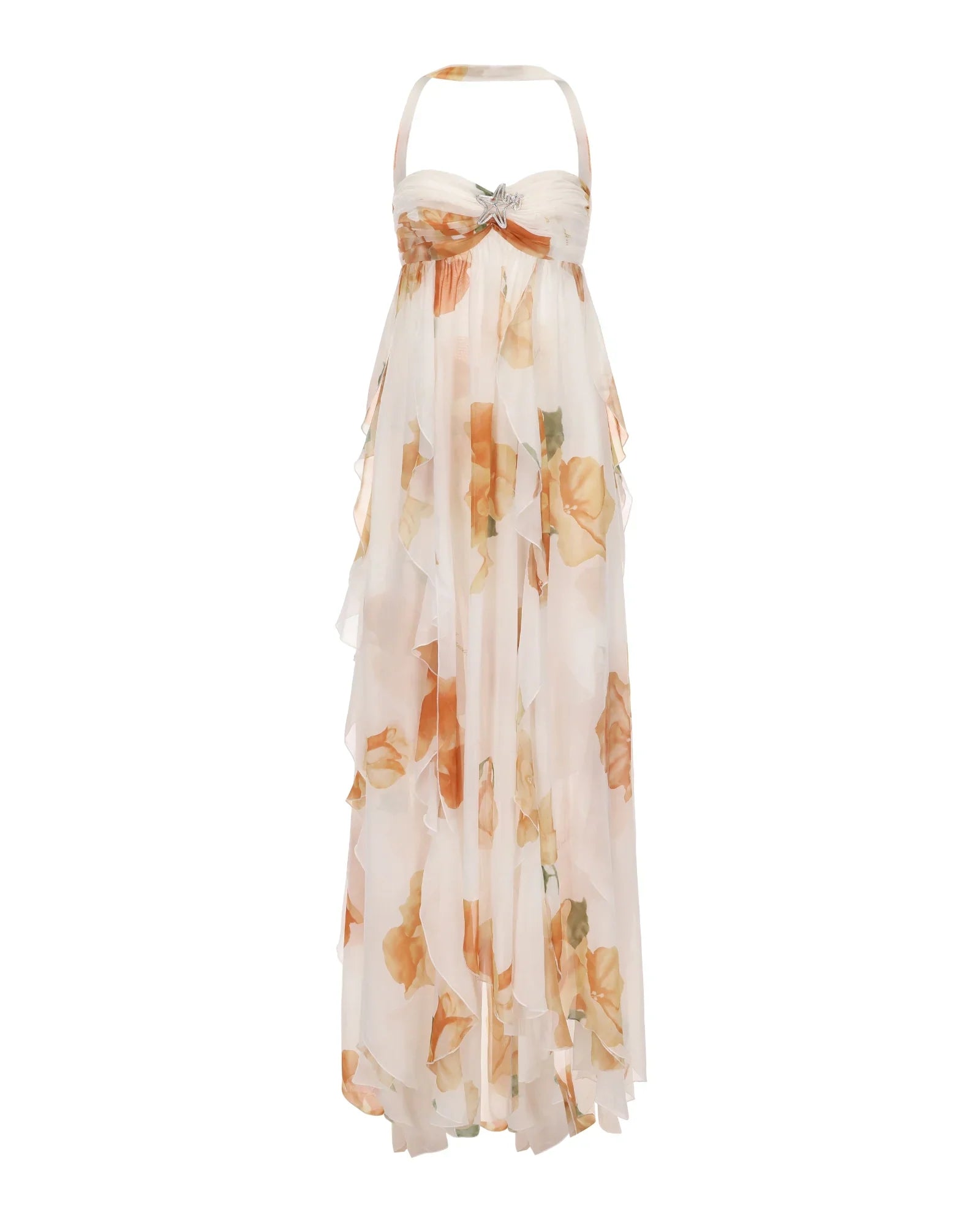 Meredith™ | Schulterfreies Maxikleid mit Print
