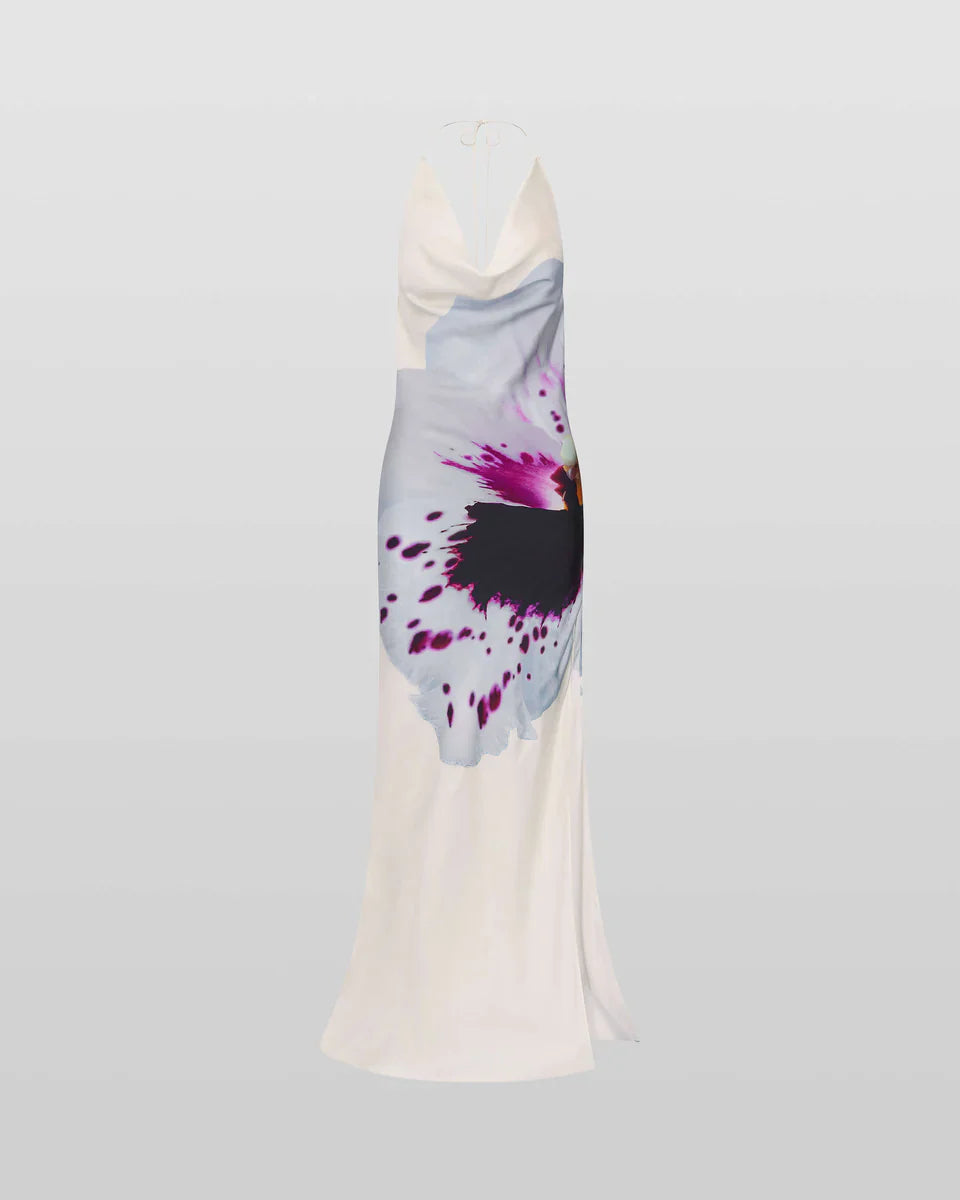 Laura™ | Satinkleid mit Blumenprint & Rückenausschnitt