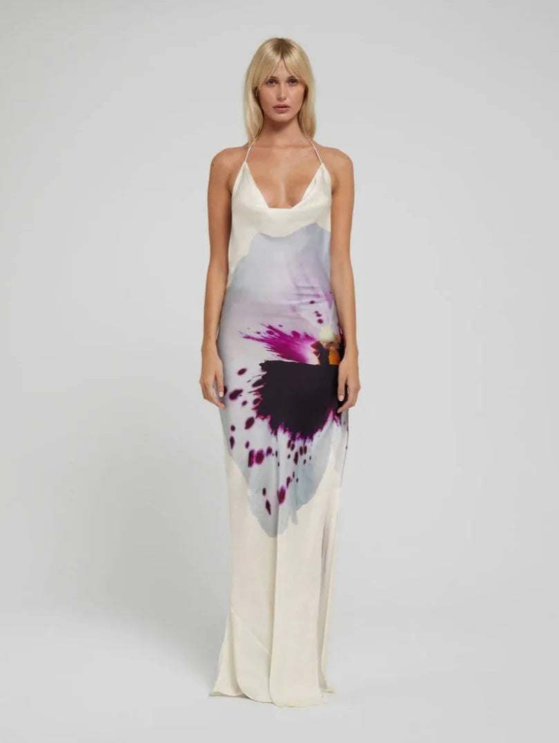 Laura™ | Satinkleid mit Blumenprint & Rückenausschnitt