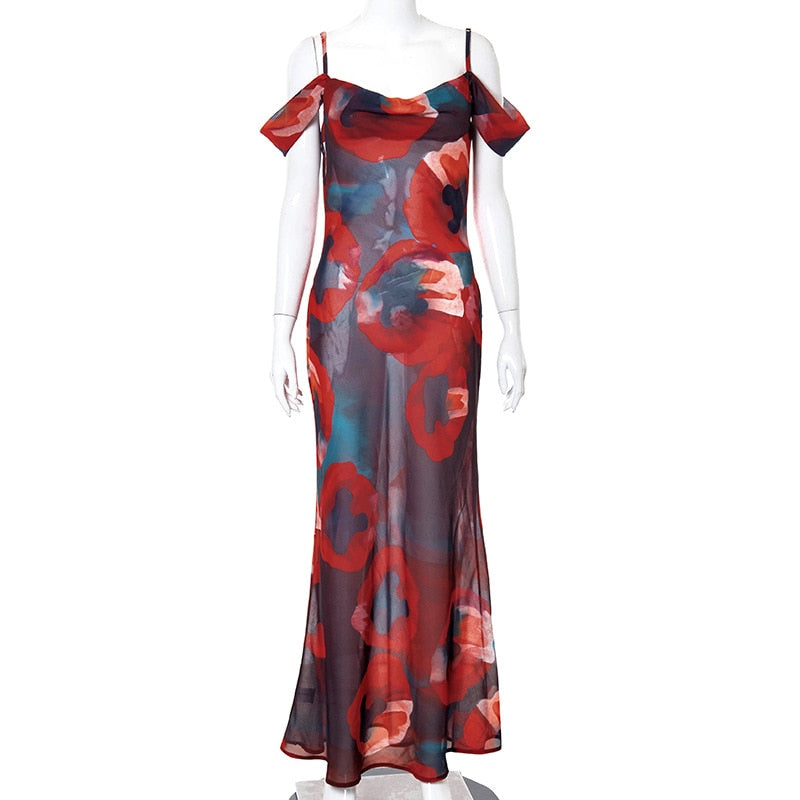 Capri™ | Schulterfreies Maxikleid mit Blumenmuster