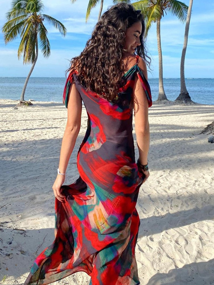 Capri™ | Schulterfreies Maxikleid mit Blumenmuster