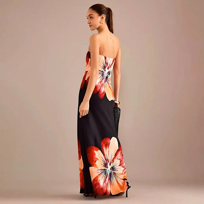 Katherine™ | Schulterfreies Maxikleid mit Blumenprint
