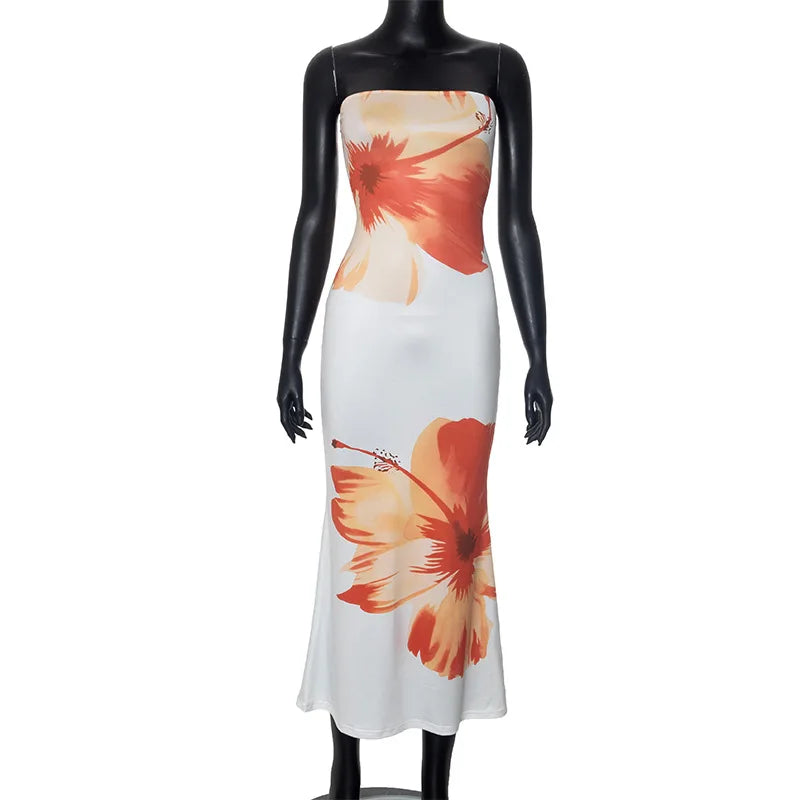 Naoime™ | Schulterfreies Midikleid mit Blumenprint