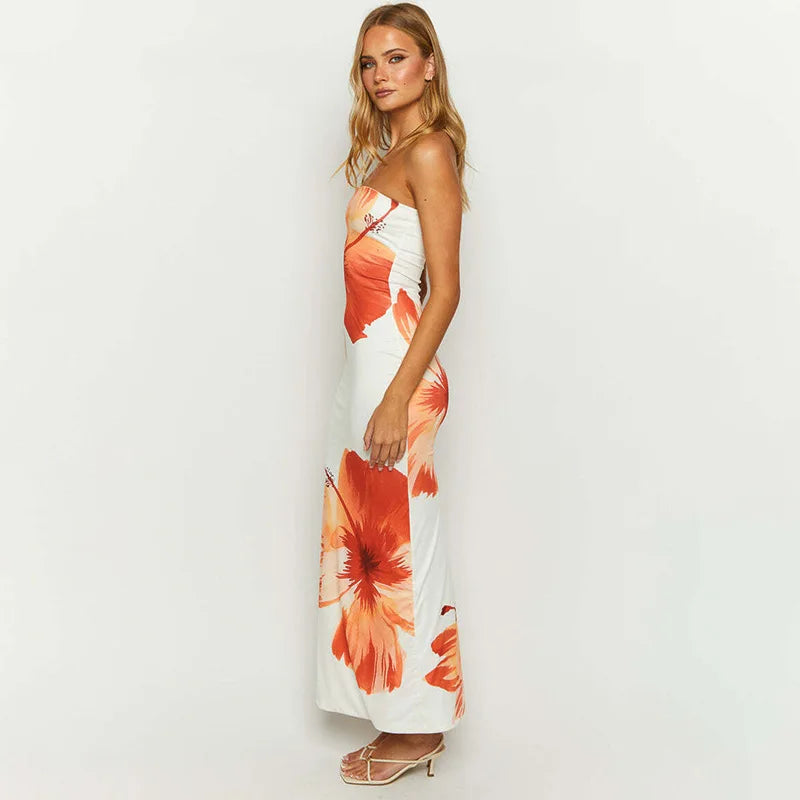 Naoime™ | Schulterfreies Midikleid mit Blumenprint