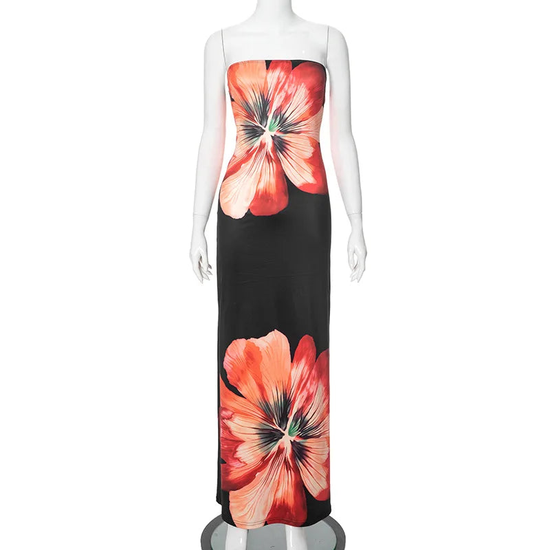 Katherine™ | Schulterfreies Maxikleid mit Blumenprint