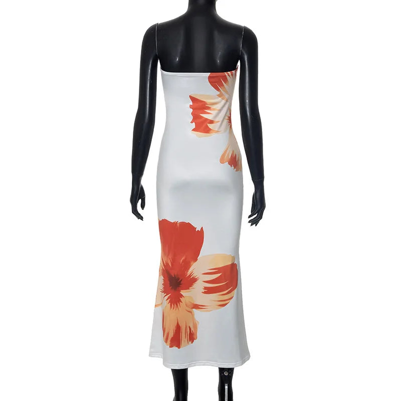 Naoime™ | Schulterfreies Midikleid mit Blumenprint