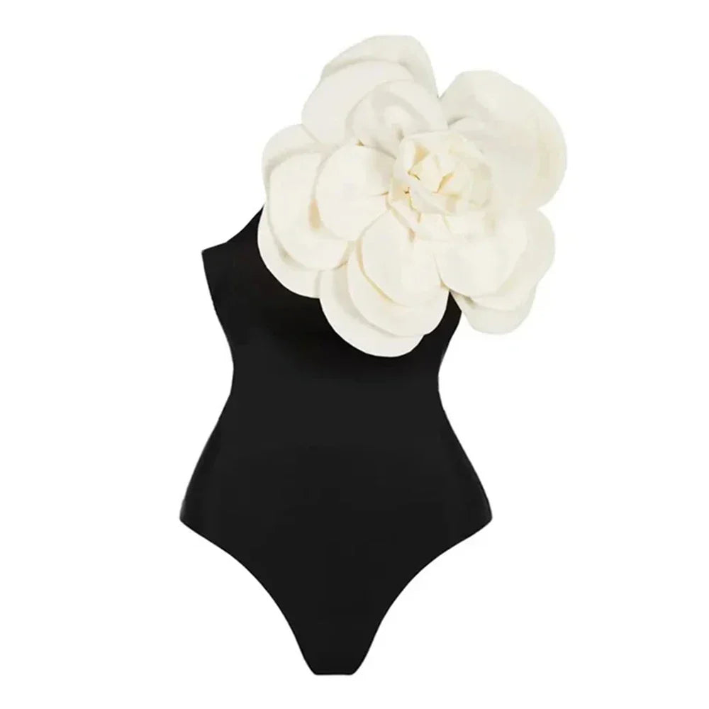 Perla™ | Schwarzer Badeanzug mit 3D-Blume