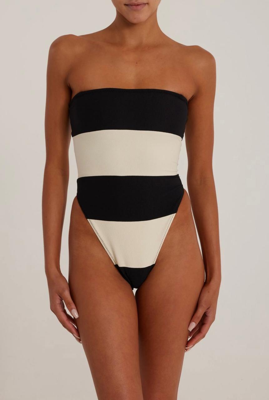 Miriam™ | Schwarz-Weiß Bandeau-Badeanzug