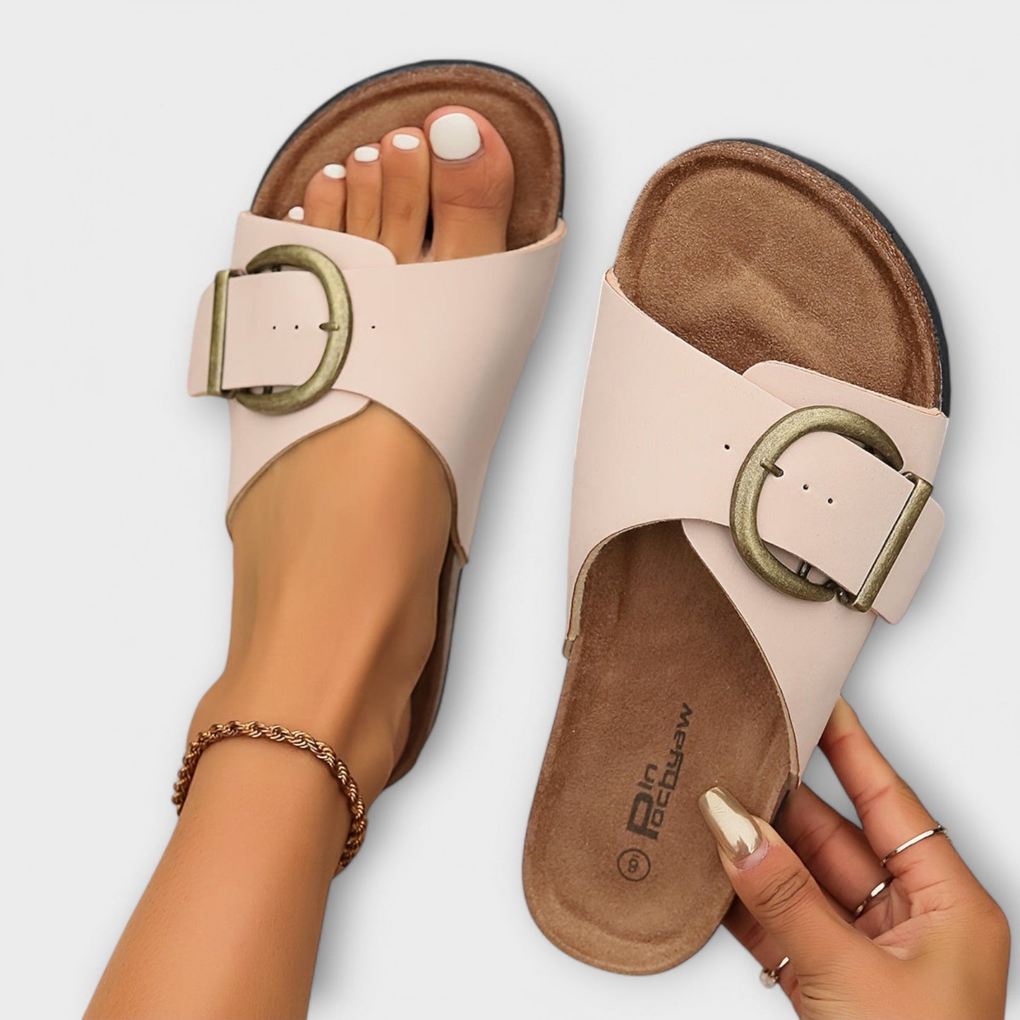 Margie™ Damen Kork Pantoletten mit Schnallenriemen Design