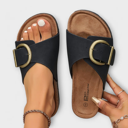 Margie™  Damen Kork Pantoletten mit Schnallenriemen Design
