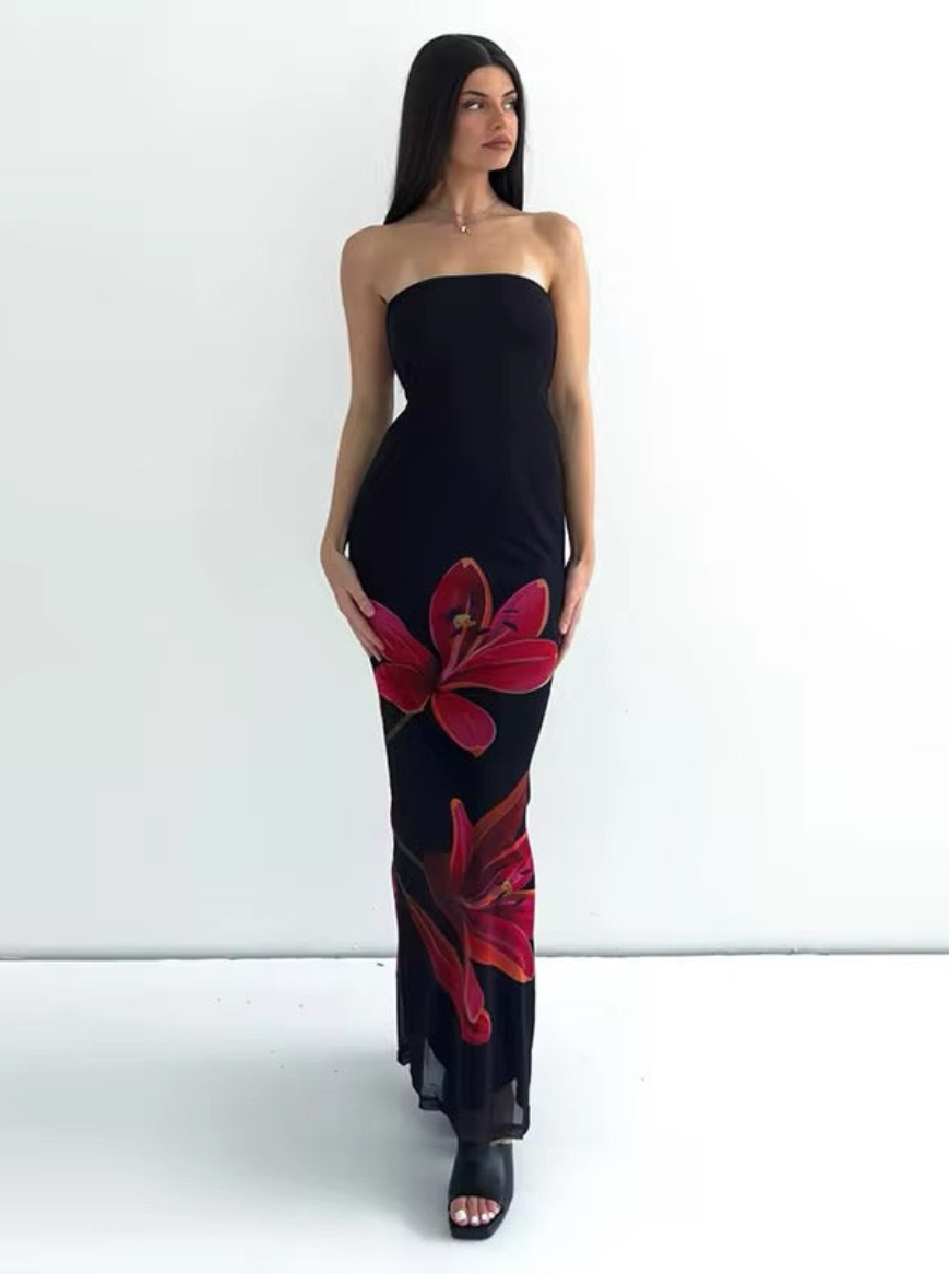 Janny™ | Elegantes Schwarzes Kleid mit Blumenmuster