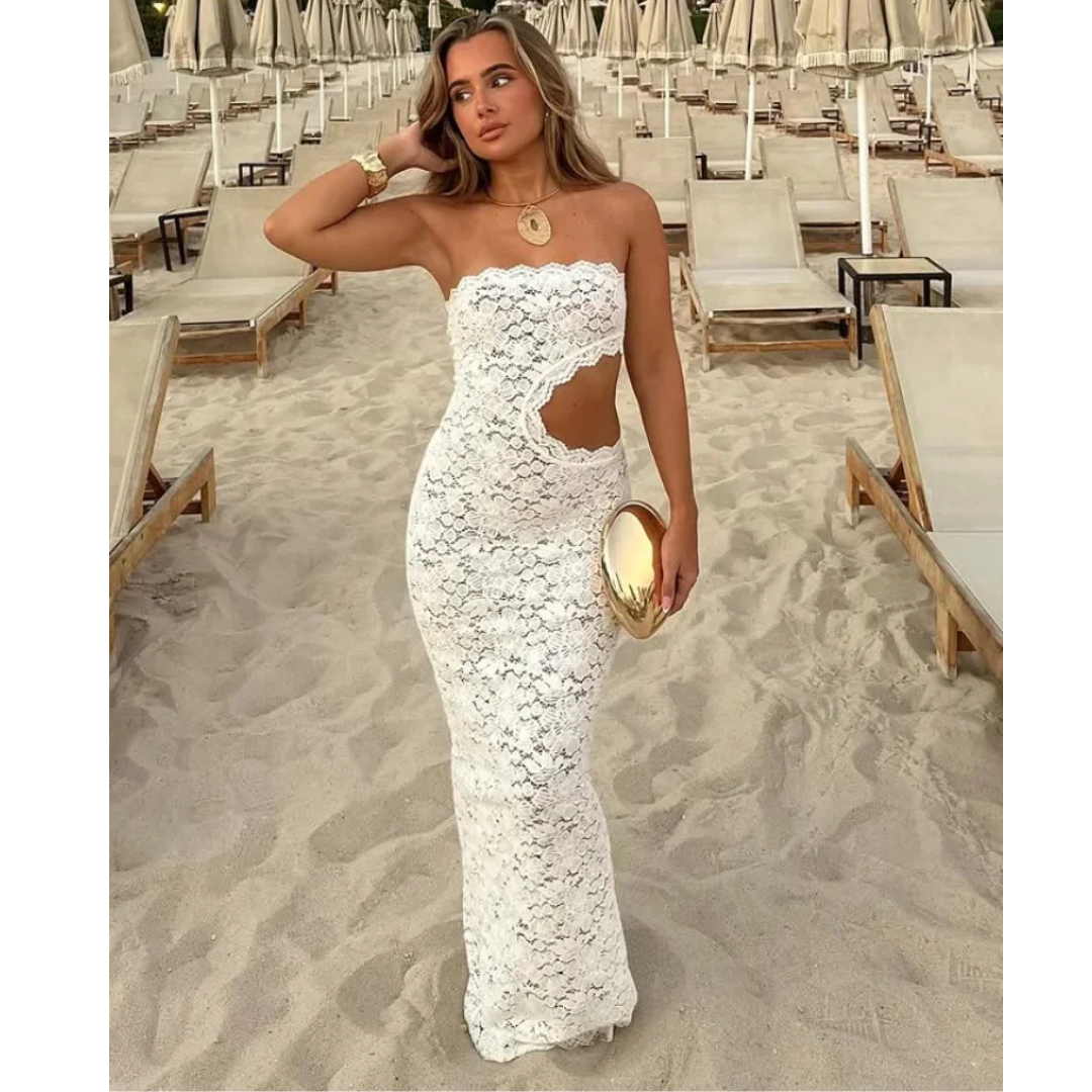 Kedda™ | Schulterfreies Spitzen-Maxikleid