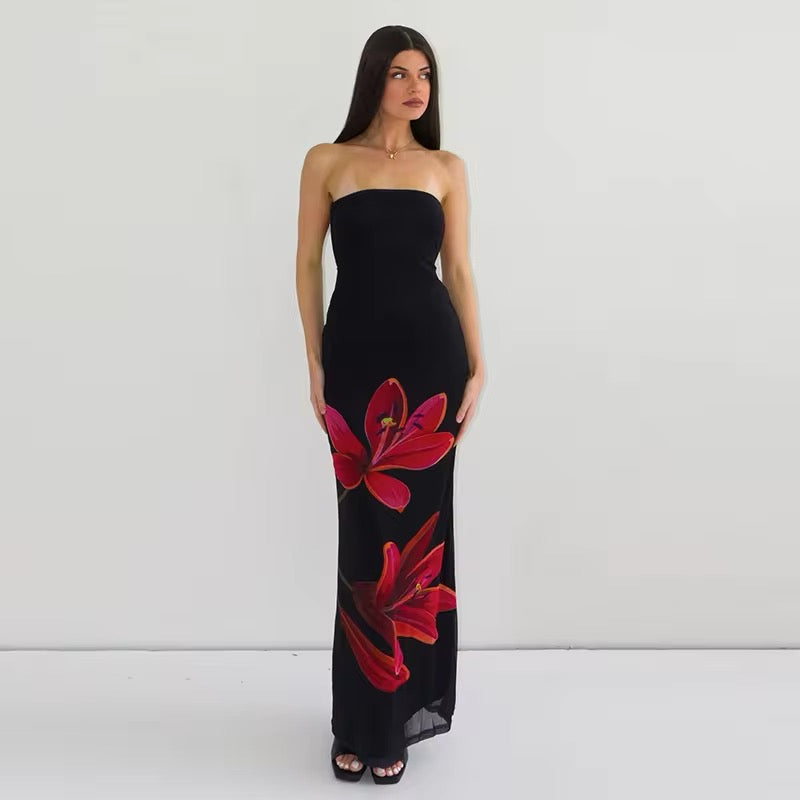 Janny™ | Elegantes Schwarzes Kleid mit Blumenmuster