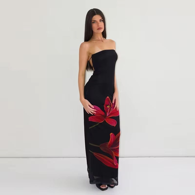 Janny™ | Elegantes Schwarzes Kleid mit Blumenmuster