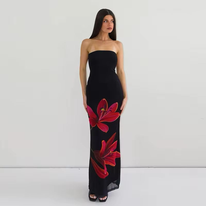 Janny™ | Elegantes Schwarzes Kleid mit Blumenmuster