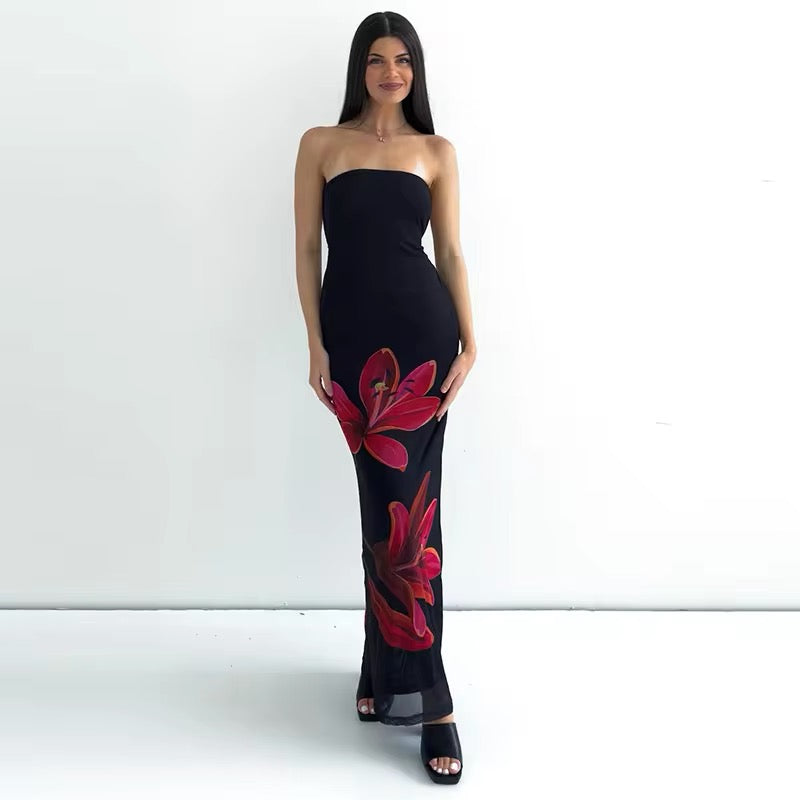 Janny™ | Elegantes Schwarzes Kleid mit Blumenmuster