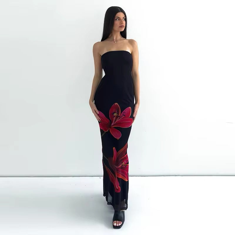 Janny™ | Elegantes Schwarzes Kleid mit Blumenmuster