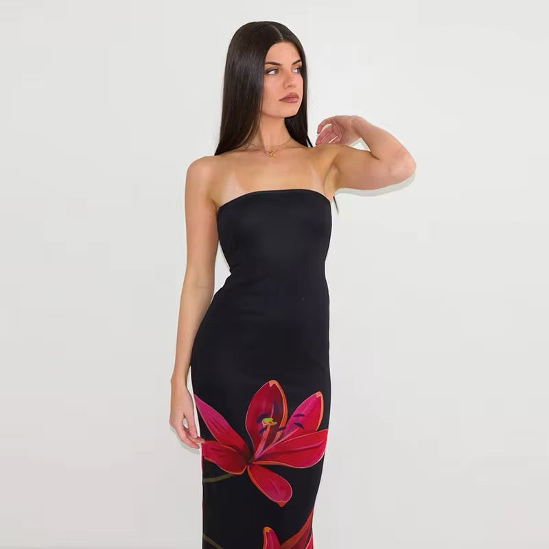 Janny™ | Elegantes Schwarzes Kleid mit Blumenmuster