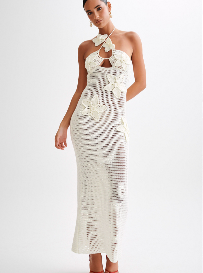 Marcelly™ | Handgefertigtes Maxikleid mit Häkelblume