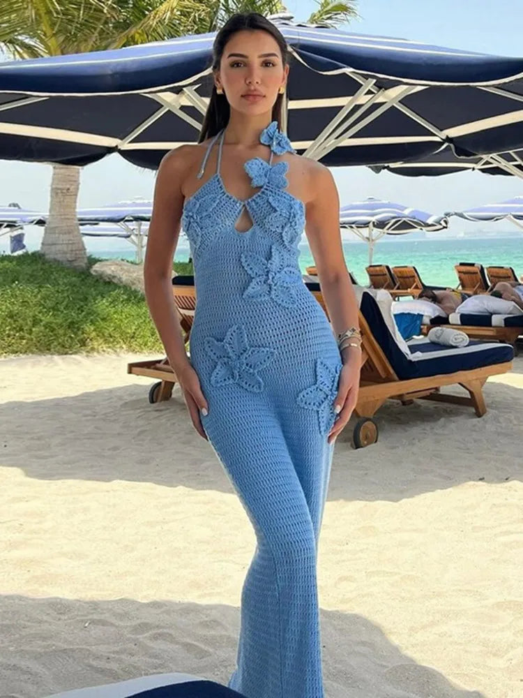 Marcelly™ | Handgefertigtes Maxikleid mit Häkelblume