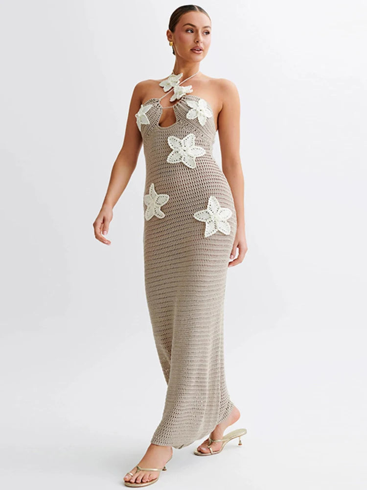 Marcelly™ | Handgefertigtes Maxikleid mit Häkelblume