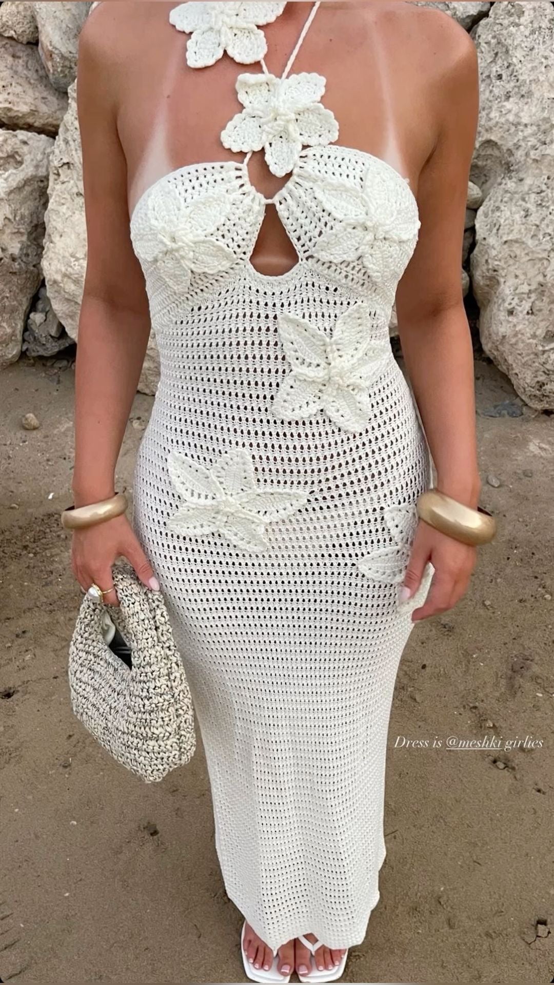 Marcelly™ | Handgefertigtes Maxikleid mit Häkelblume