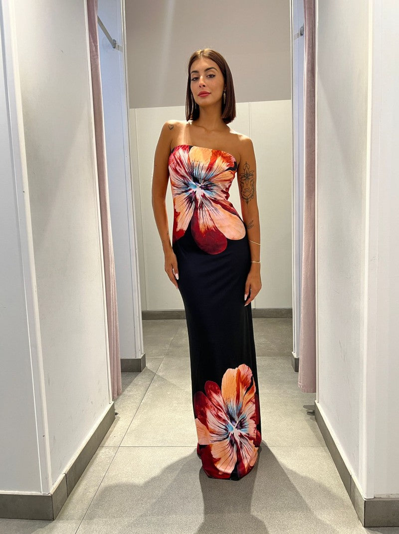Katherine™ | Schulterfreies Maxikleid mit Blumenprint