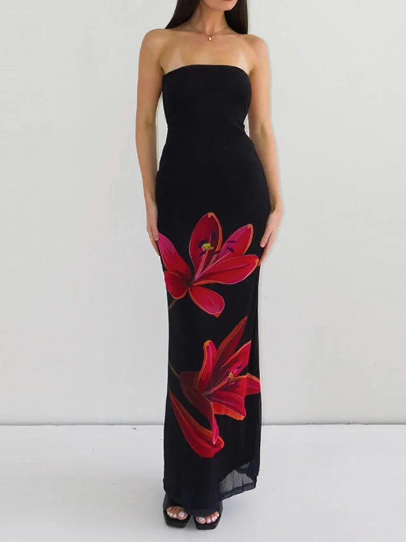 Janny™ | Elegantes Schwarzes Kleid mit Blumenmuster