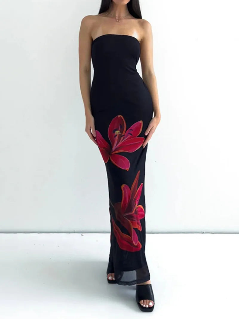 Janny™ | Elegantes Schwarzes Kleid mit Blumenmuster
