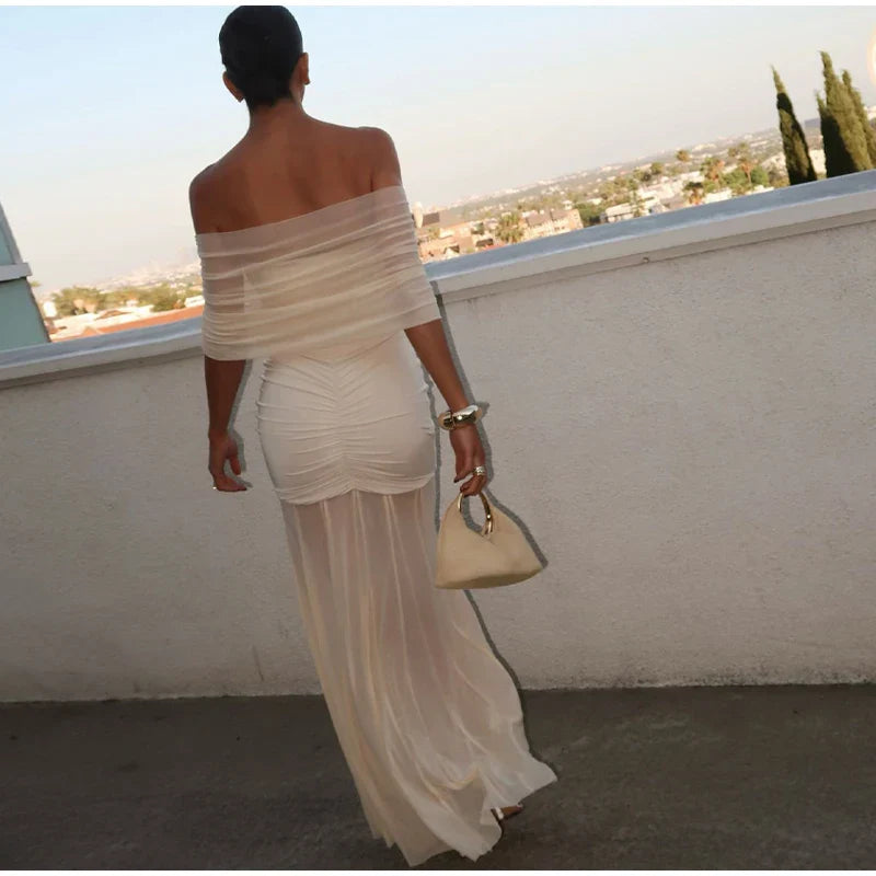 Delmira™ | Schulterfreies Kleid mit Mesh-Details