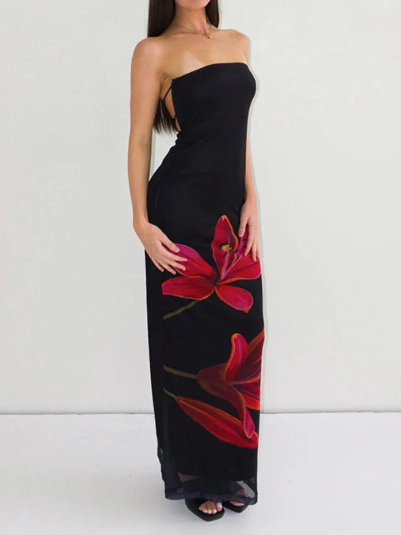 Janny™ | Elegantes Schwarzes Kleid mit Blumenmuster