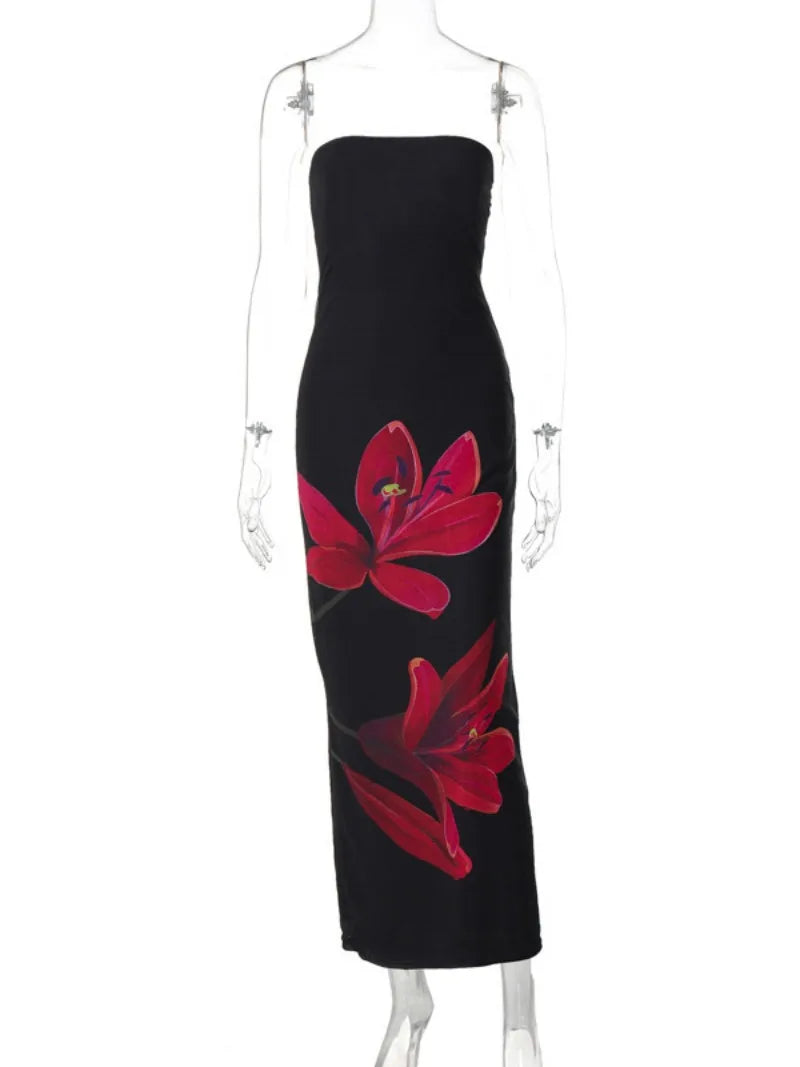 Janny™ | Elegantes Schwarzes Kleid mit Blumenmuster