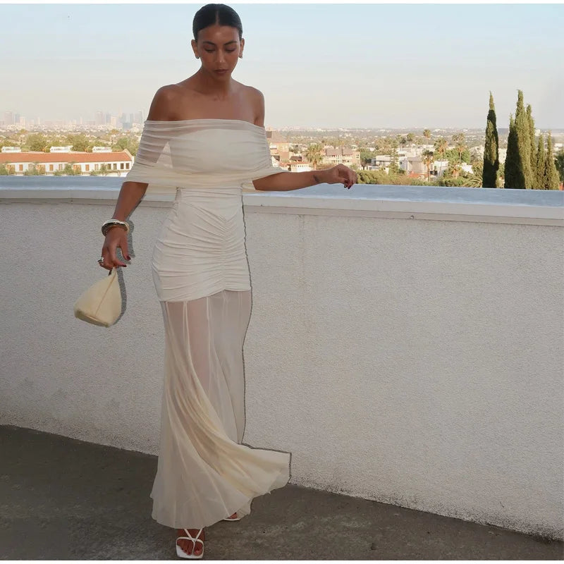 Delmira™ | Schulterfreies Kleid mit Mesh-Details