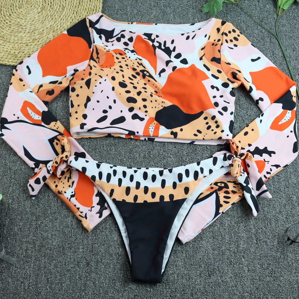 Valentina™ | Bunte Langarm-Bikini mit Animal-Print