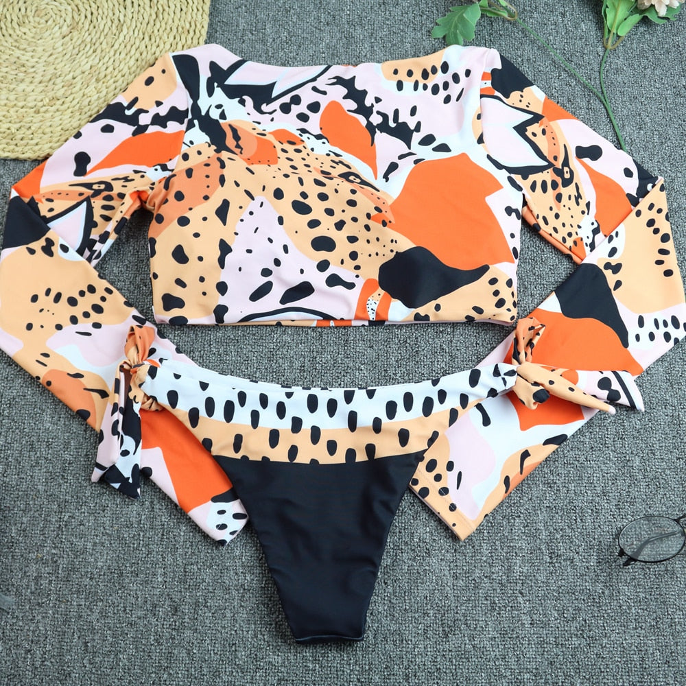 Valentina™ | Bunte Langarm-Bikini mit Animal-Print